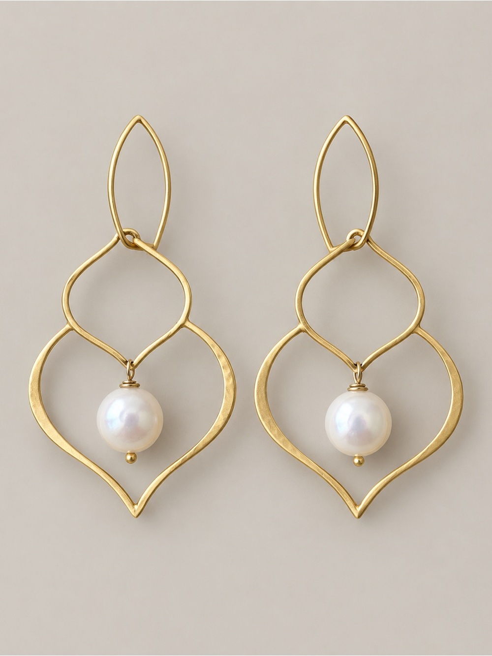 Gold Tone Pearl Statement Dangle Earrings Boho Drop